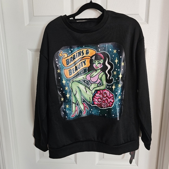 ROMWE TarrynAnnIllustration Figure & Letter Graphic Drop Shoulder Sweatshirt - Picture 2 of 7